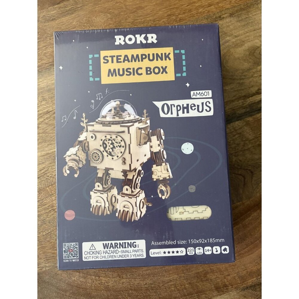 ROKR Orpheus Steampunk Music Box 3D Wooden Puzzle Kit 221 Pcs LED 14+